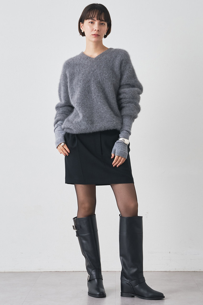 Whim Gazette ウィムガゼット モヘヤニット　グレー モヘヤニットレイヤードワンピース | Whim Gazette(ウィム