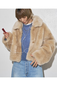 リアルムートン　羊革　裏面フォックスファーコート　豪華　高級品　ベージュ　美品M レザー・ファー・ムートンの通販｜ELLE SHOP (エル・ショップ)