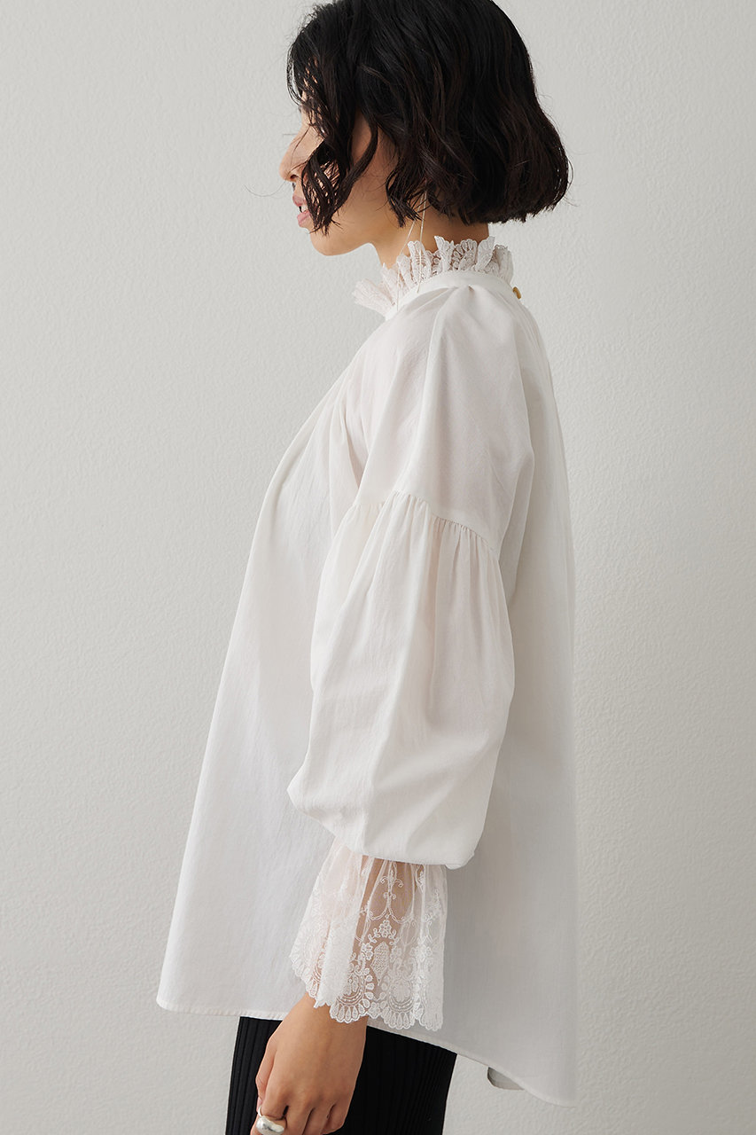 Whim Gazette(ウィム ガゼット)｜レースギャザーブラウス/オフホワイト
