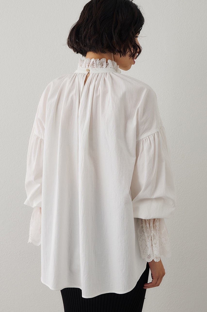 【美品】ウィムガゼット　洗える　レースギャザーブラウス　コットン　2024AW Whim Gazette(ウィム ガゼット)｜レースギャザーブラウス/オフホワイト