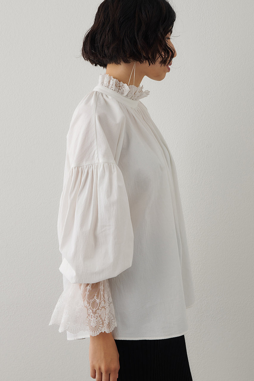 Whim Gazette(ウィム ガゼット)｜レースギャザーブラウス/オフホワイト