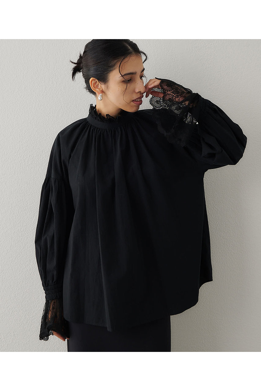 Whim Gazette レースギャザーブラウス (ブラック, F) ウィム ガゼット ELLE SHOP Whim Gazette レースギャザーブラウス (ブラック, F) ウィム ガゼット ELLE SHOP
