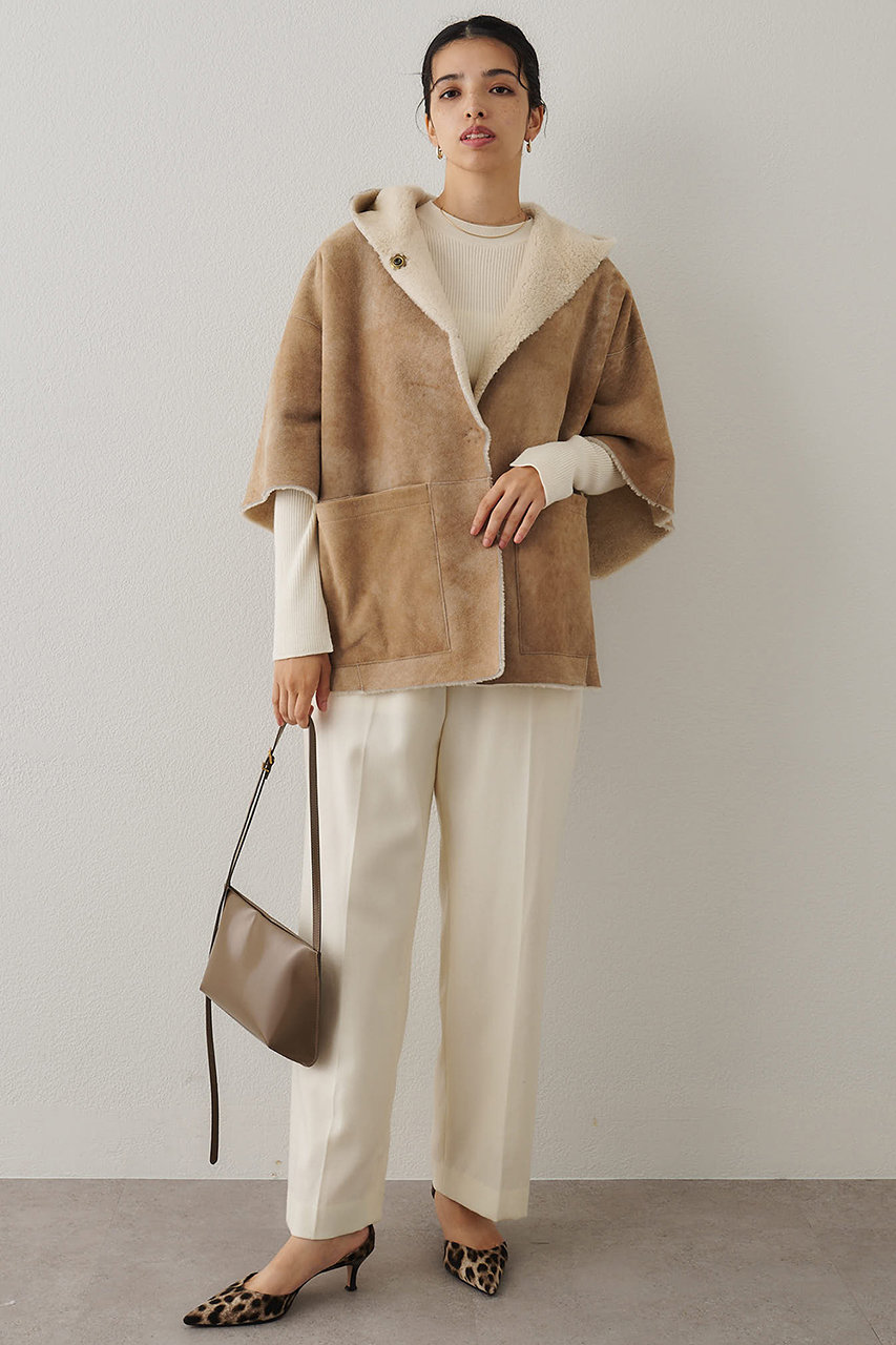 Whim Gazette(ウィム ガゼット)｜ムートンポンチョ/ベージュ の通販