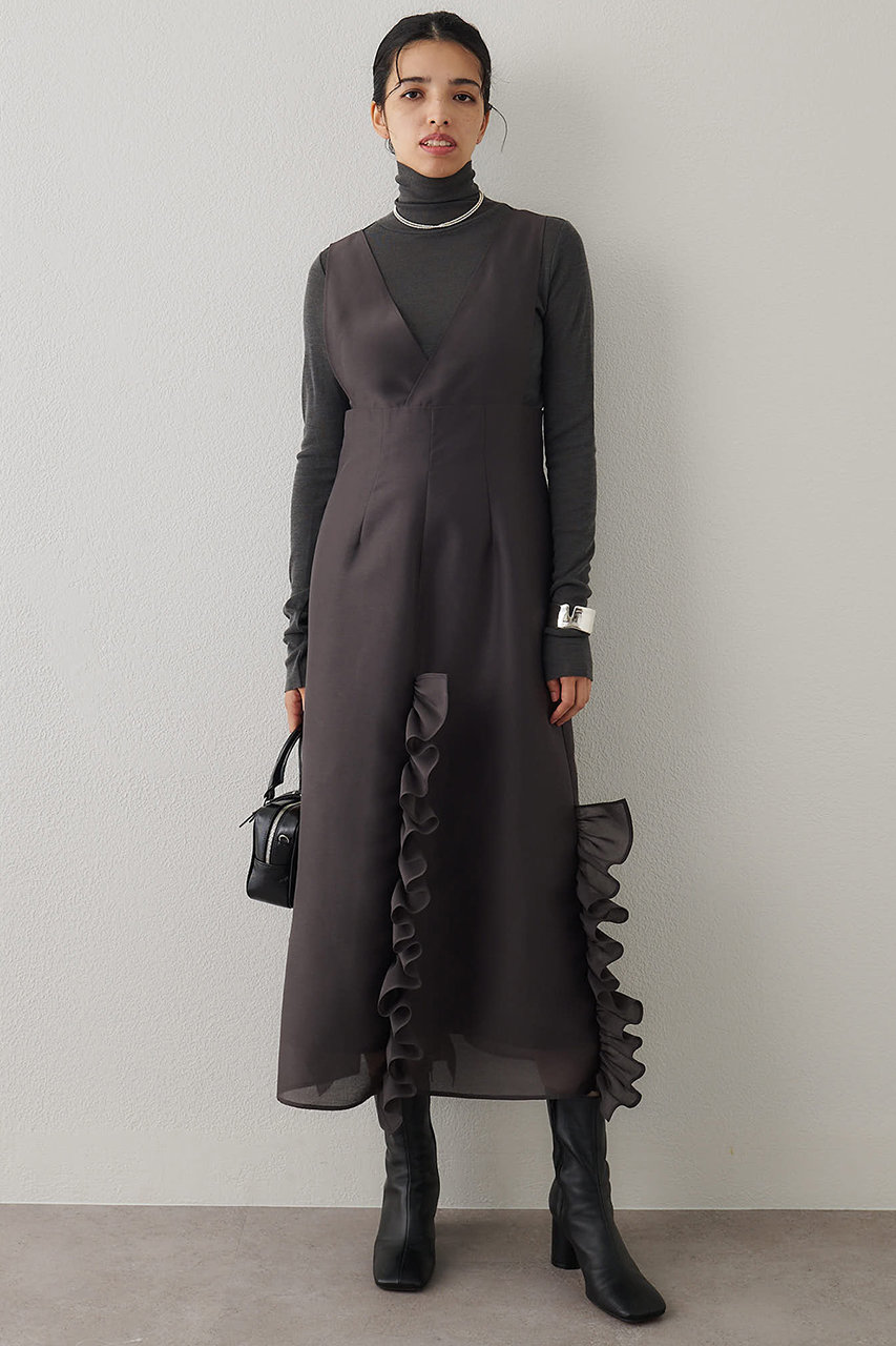 ウィム ガゼット/Whim Gazetteのフリルオーガンジーワンピース(チャコールグレー/WGZ1052309A0001)