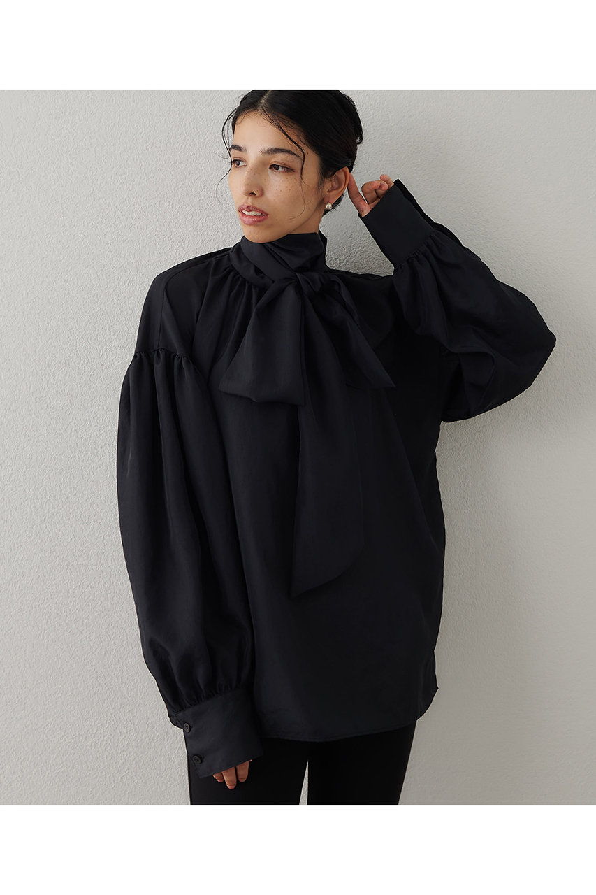 Whim Gazette(ウィム ガゼット)｜シルキーボウタイブラウス/ブラック