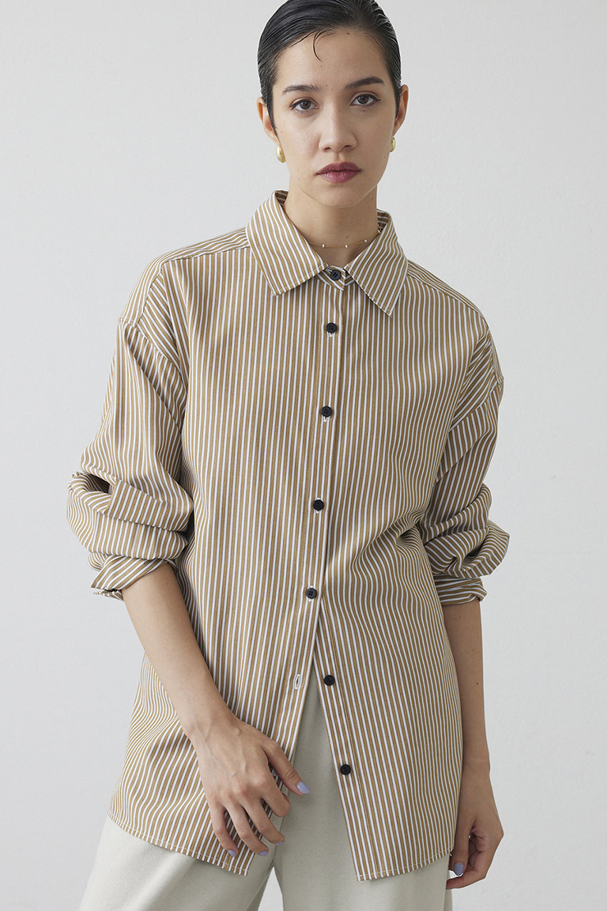 ウィム ガゼット/Whim Gazetteの【THE PAUSE】ストライプシェイプシャツ(キャメル/WGP1052304A0003)