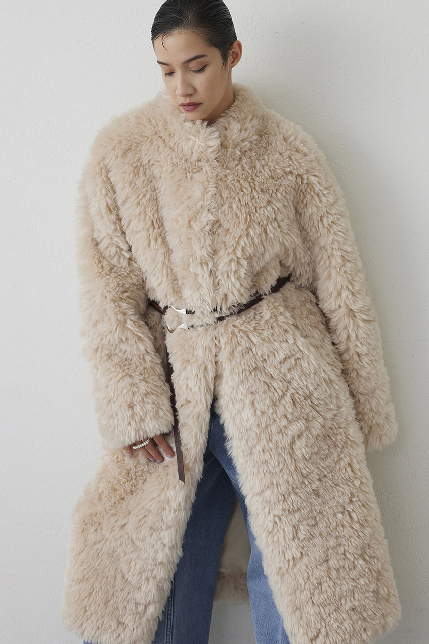 Whim Gazette ベージュ オフホワイト　ロングコート ノーカラーリバーロングコート | Whim Gazette(ウィム ガゼット