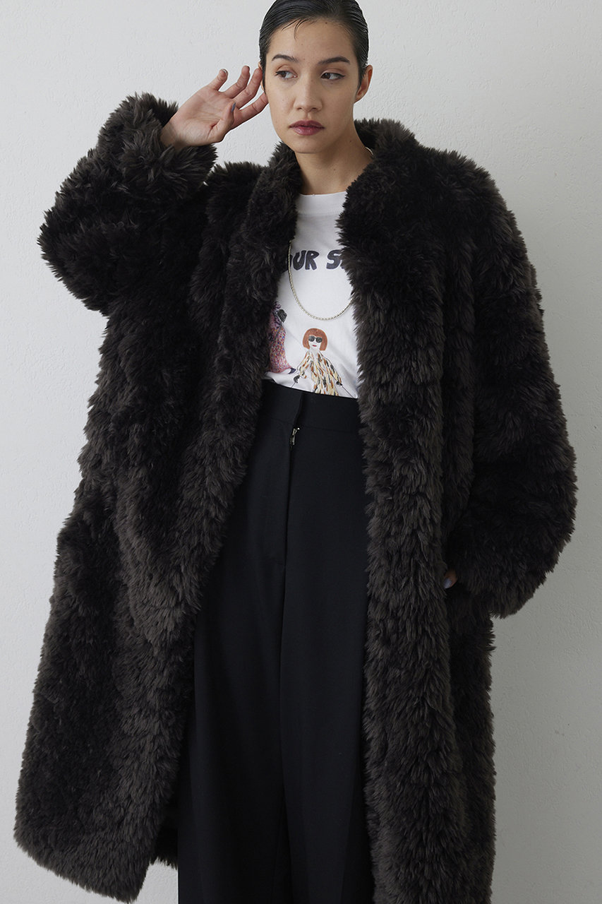 ウィム ガゼット/Whim Gazetteの【THE PAUSE】フェイクファーロングコート(チャコールグレー/WGP1052408A0003)