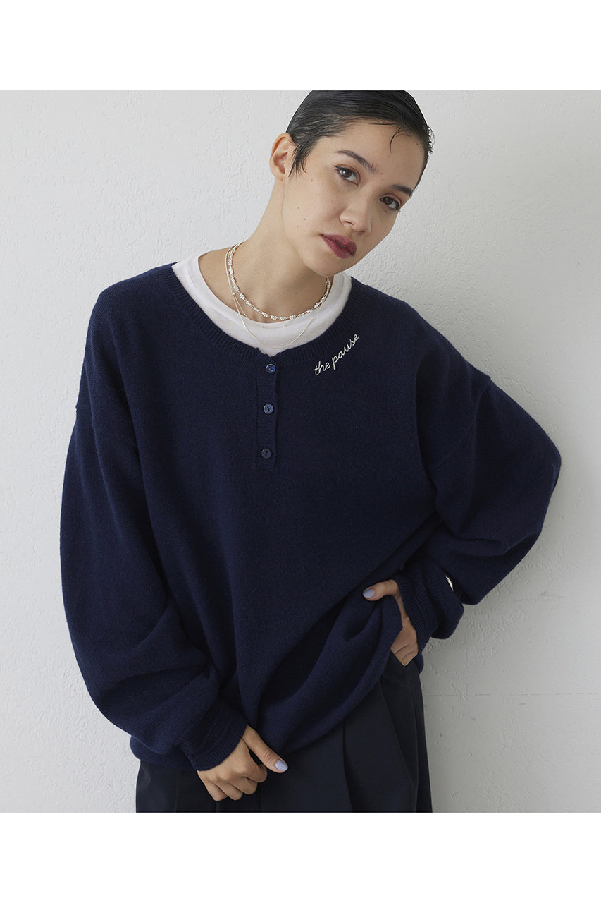 【THE PAUSE】ヘンリーネック刺繍プルオーバー