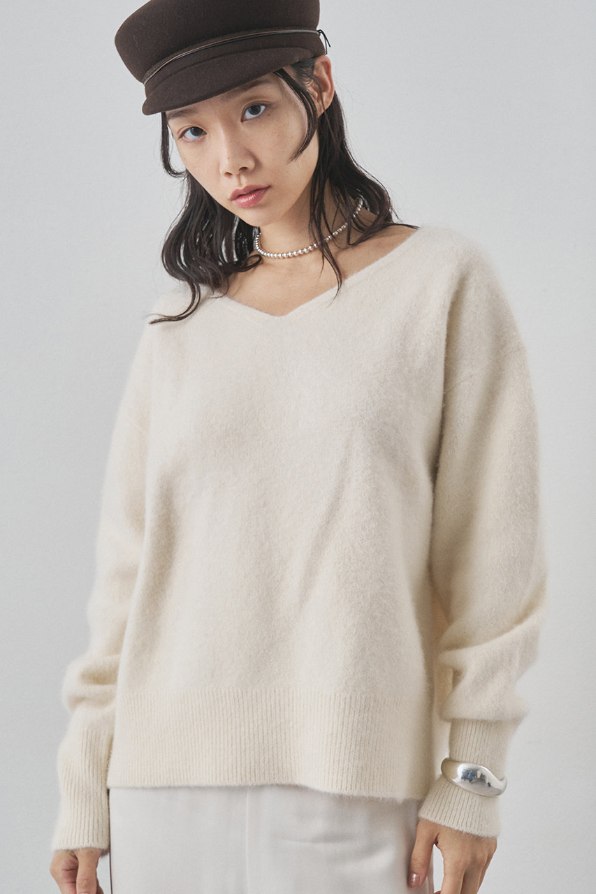 Whim Gazette F/W Vネックプルオーバー (オフホワイト, F) ウィム ガゼット ELLE SHOP
