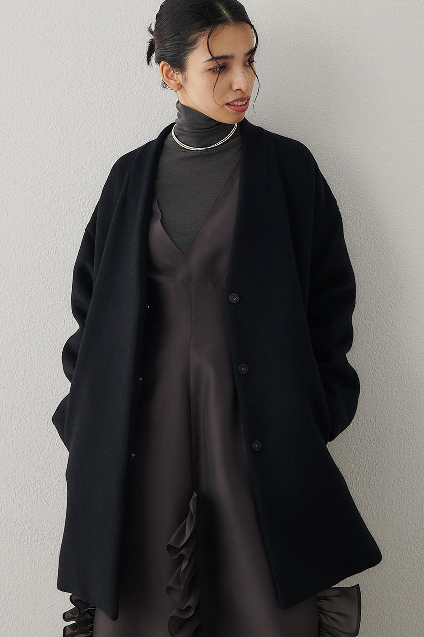 Whim Gazette ダブルビーバーミドルコート (ブラック, F) ウィム ガゼット ELLE SHOP Whim Gazette ダブルビーバーミドルコート (ブラック, F) ウィム ガゼット ELLE SHOP