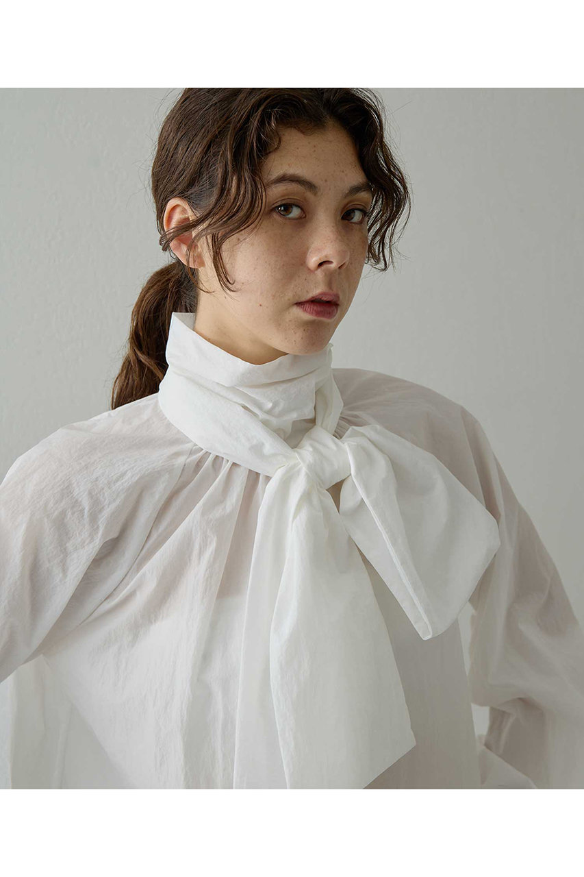 Whim Gazette(ウィム ガゼット)｜ギャザーボウタイブラウス/ホワイト