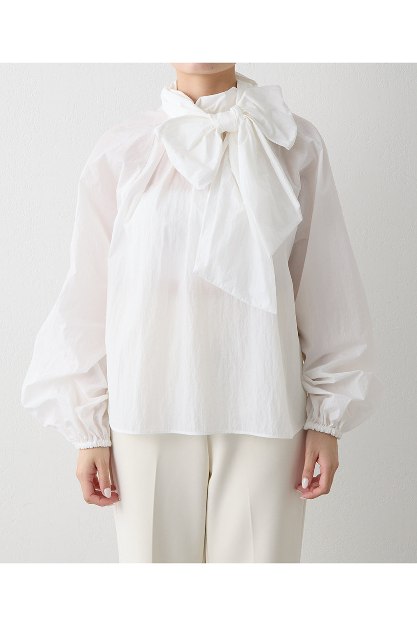 Whim Gazette(ウィム ガゼット)｜ギャザーボウタイブラウス/ホワイト