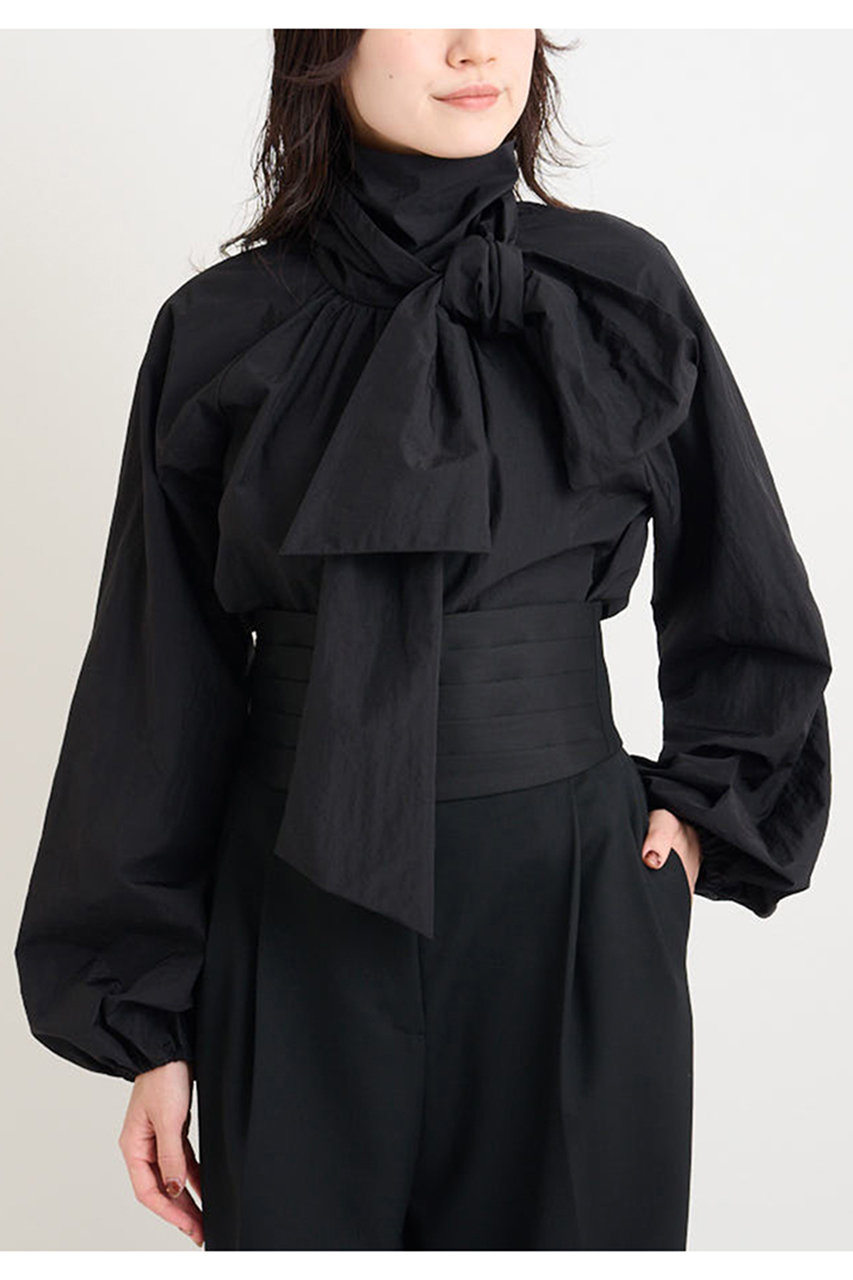 ウィム ガゼット/Whim Gazetteのギャザーボウタイブラウス(ブラック/WGZ1052404A0002)