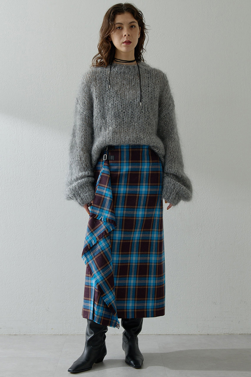 ウィム ガゼット/Whim Gazetteのチェックフリンジスカート(ブルー/WGZ1052401A0004)