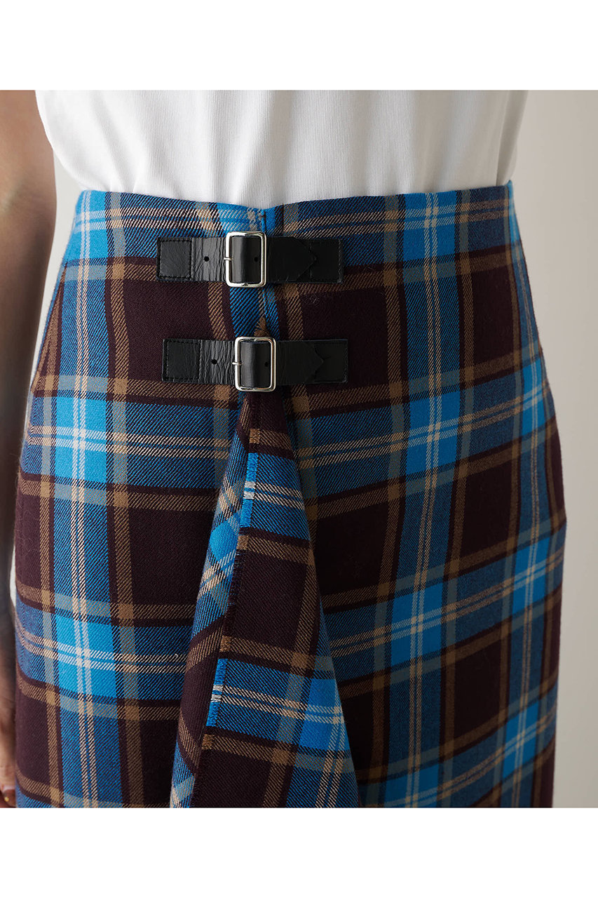 Whim Gazette(ウィム ガゼット)｜チェックフリンジスカート/ブルー の