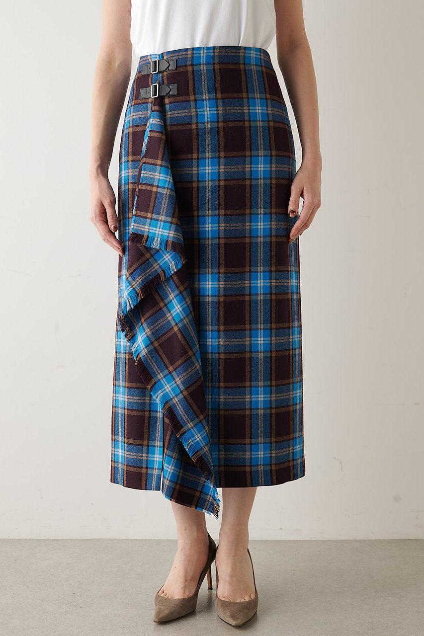 Whim Gazette(ウィム ガゼット)｜チェックフリンジスカート/ブルー の