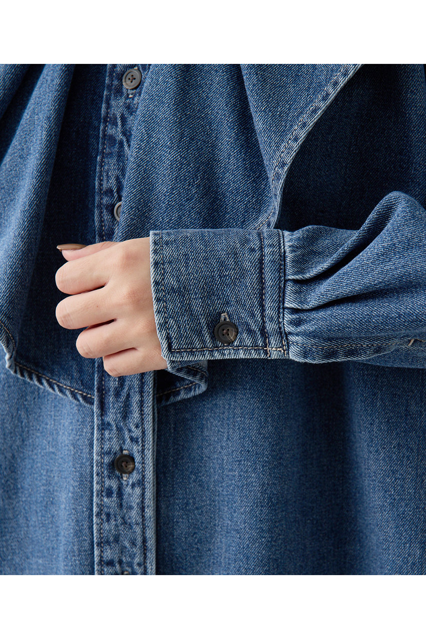 Whim Gazette(ウィム ガゼット)｜フリルデニムブラウス/ブルー の通販