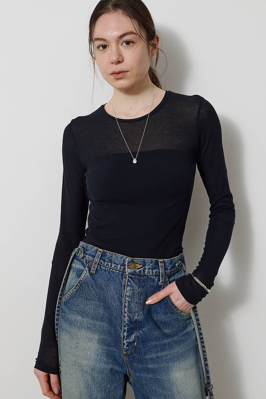 ウィム ガゼット/Whim GazetteのシアーストレッチロンTEE(ブラック/WGZ1061306A0007)