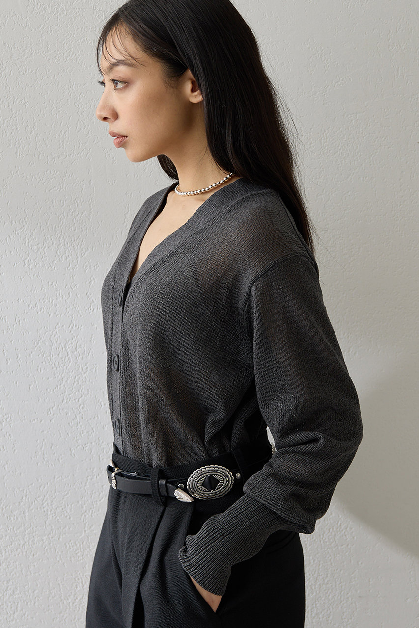 ウィムガゼット ラクーン カーディガン ネイビー タヌキ 上品 綺麗目 Whim Gazette(ウィム ガゼット)｜Vネックペーパーヤーンカーディガン