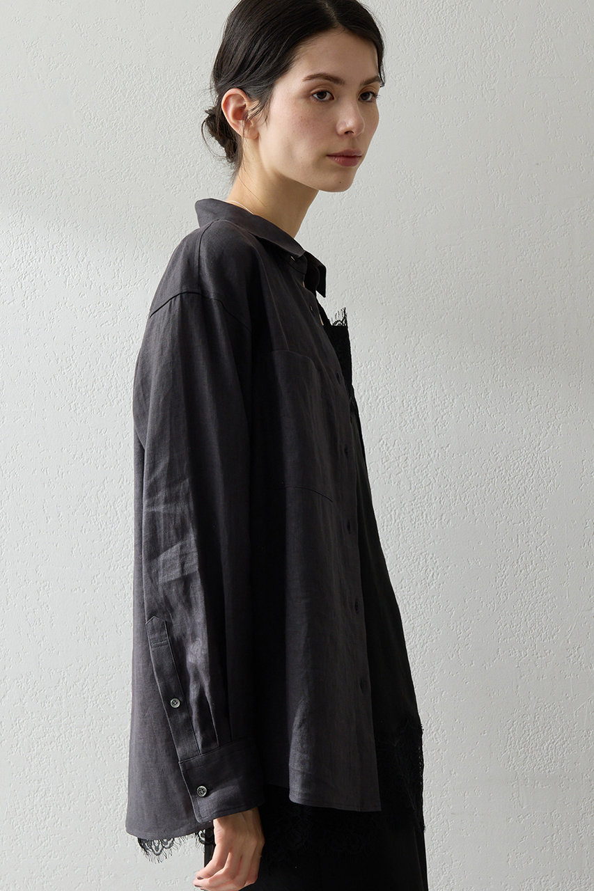 美品ウィムガゼット　ラミーヨーク切替シャツ　リネンシャツ　麻ブラック Whim Gazette(ウィム ガゼット)｜リネンシャツ/チャコールグレー の