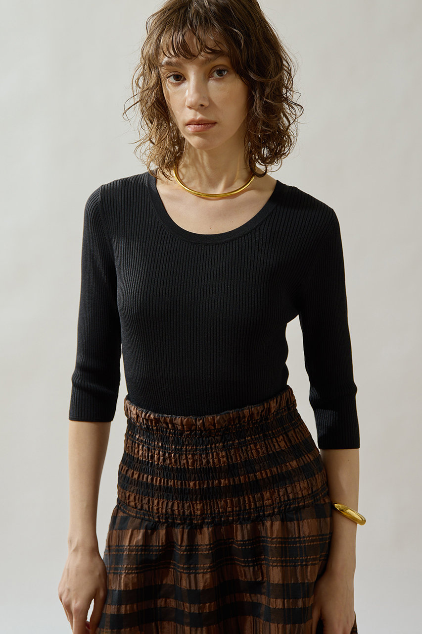 ウィム ガゼット/Whim Gazetteの【予約販売】【Drawing Numbers】リブハーフスリーブニット(ブラック/DNZ1061305A0001)