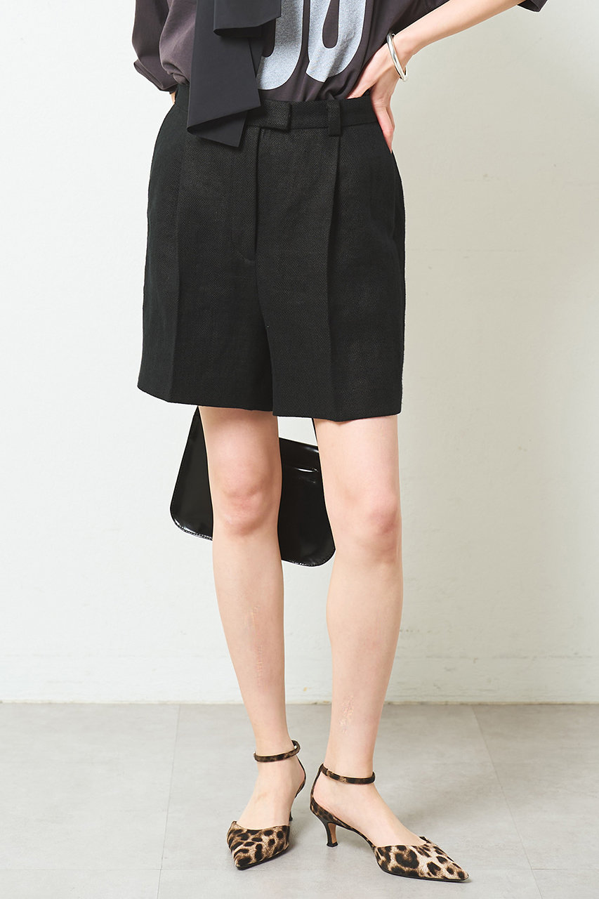 ウィム ガゼット/Whim Gazetteの【予約販売】リネンハーフタックパンツ(ブラック/WGZ1061502A0001)