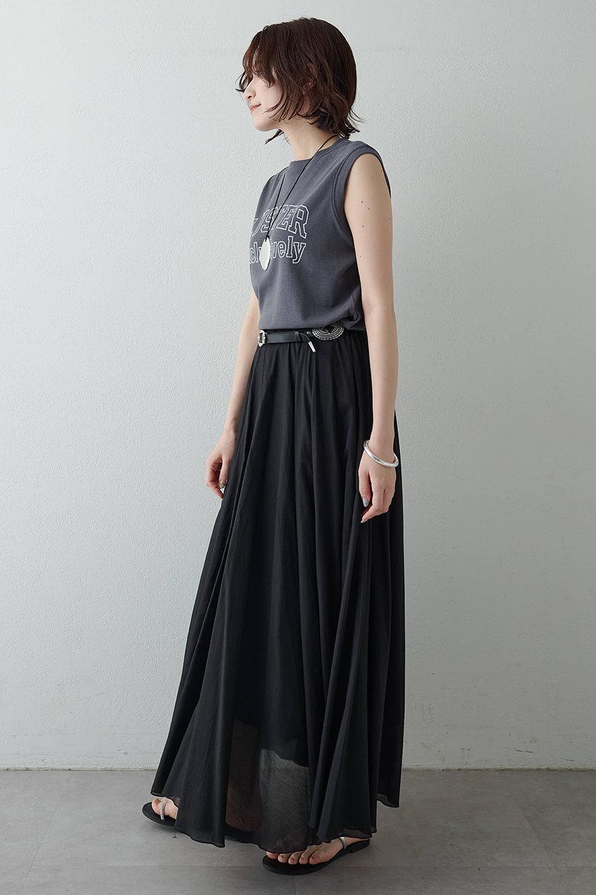 Whim Gazette フレアスカート ブラック ロング丈 シワ加工 Whim Gazette(ウィム ガゼット)｜【WEB＆一部店舗限定カラーあり