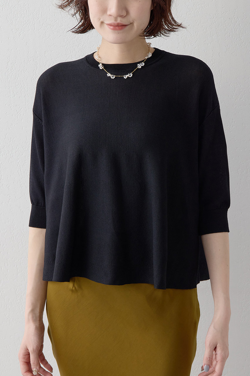 ウィム ガゼット/Whim Gazetteの【予約販売】【Drawing Numbers】クルーハーフスリーブ裾ラウンドニット(ブラック/DNZ1061505A0001)