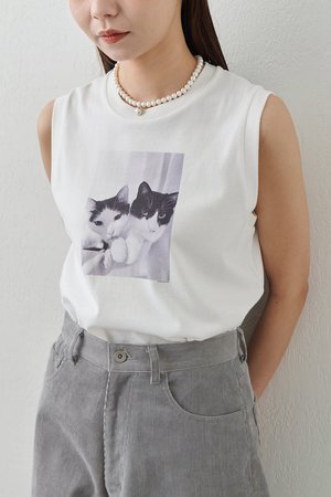 ウィム ガゼット/Whim Gazetteの【Drawing Numbers】キャットノースリーブTシャツ(110100/110101)
