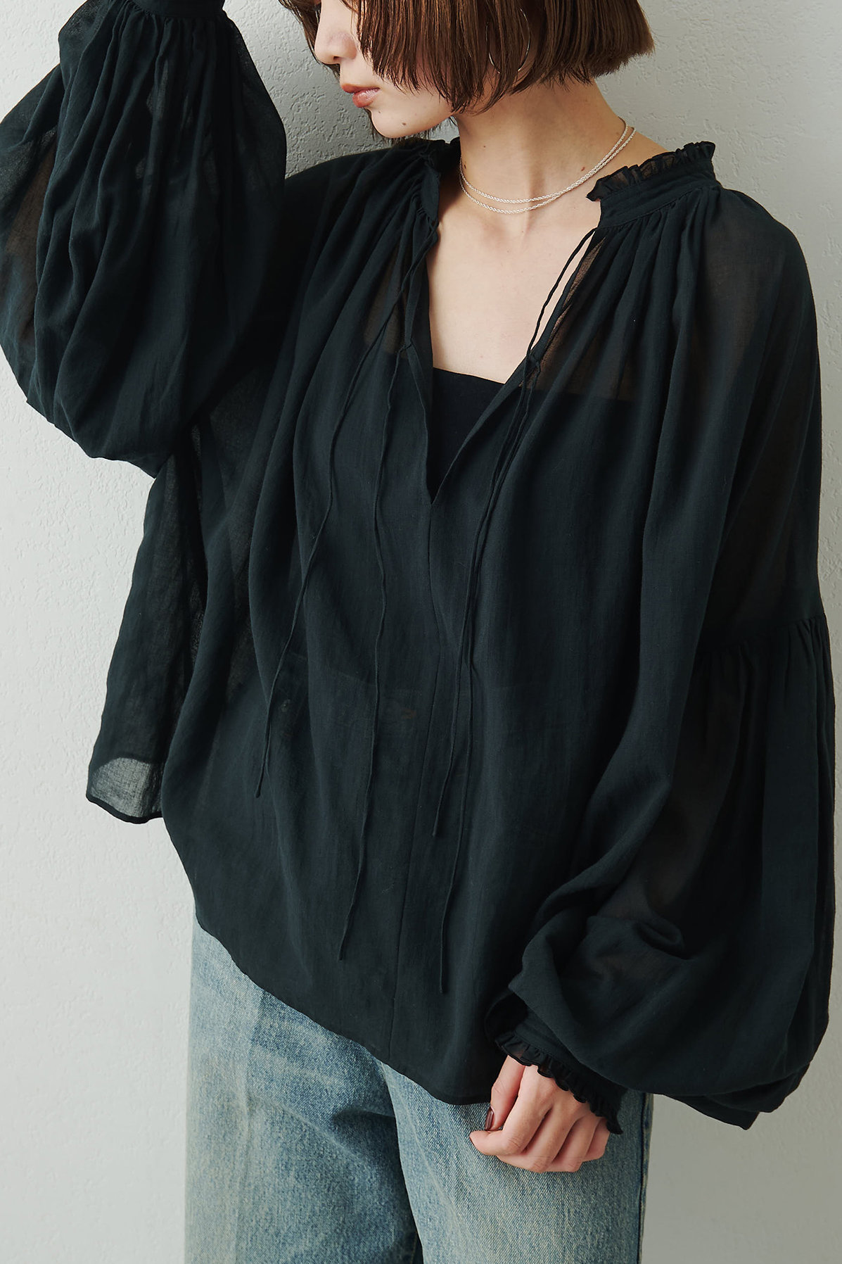 ウィム ガゼット/Whim Gazetteの【予約販売】2wayコットンシフォンブラウス(ブラック/WGZ1062104A0009)