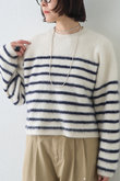 カシミヤ混ファークルーネックニットプルオーバー