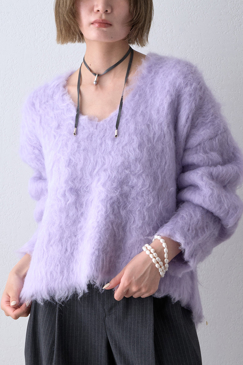Whim Gazette 〈WEB限定〉【THE PAUSE】シャギーVネックプルオーバー (パープル, F) ウィム ガゼット ELLE SHOP
