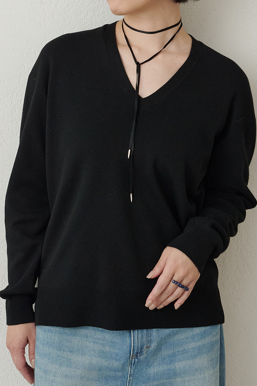Whim Gazette ミラノリブVプルオーバー (ブラック, F) ウィム ガゼット ELLE SHOP
