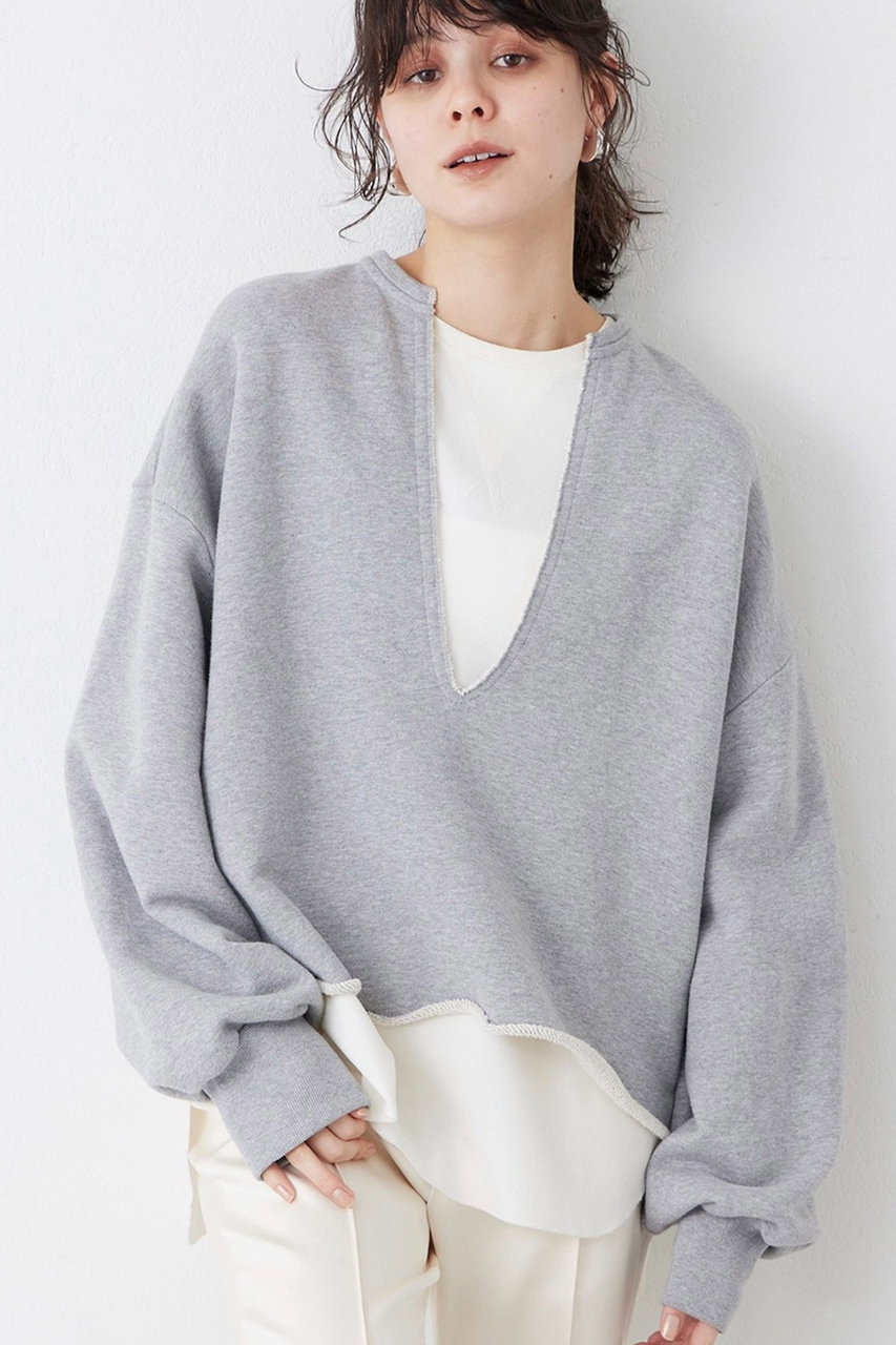 Whim Gazette スウェットVネックプルオーバー (グレー, F) ウィム ガゼット ELLE SHOP
