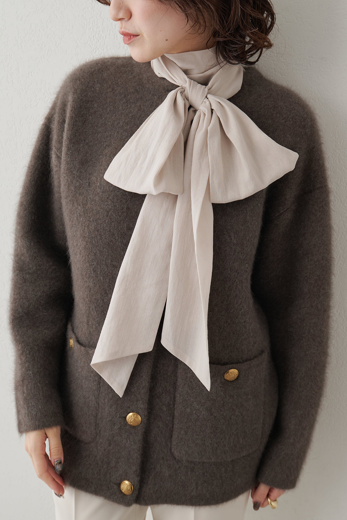 Whim Gazette クルーネックニットジャケット (モカ, F) ウィム ガゼット ELLE SHOP