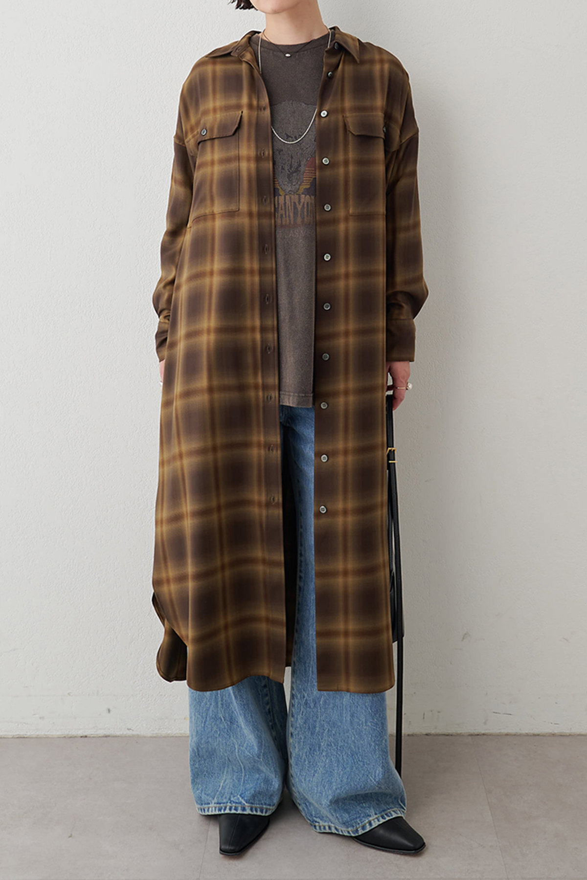 Whim Gazette チェックシャツワンピース (ブラウン, F) ウィム ガゼット ELLE SHOP