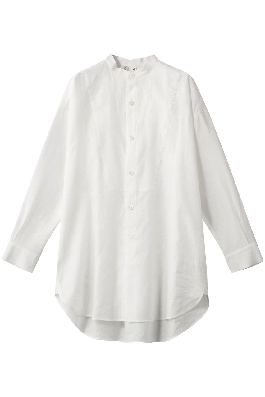 HELIOPOLE 【Traditional Weatherwear】BIG TUCK UP ノーカラーロングシャツ (ホワイト, S) エリオポール ELLE SHOP