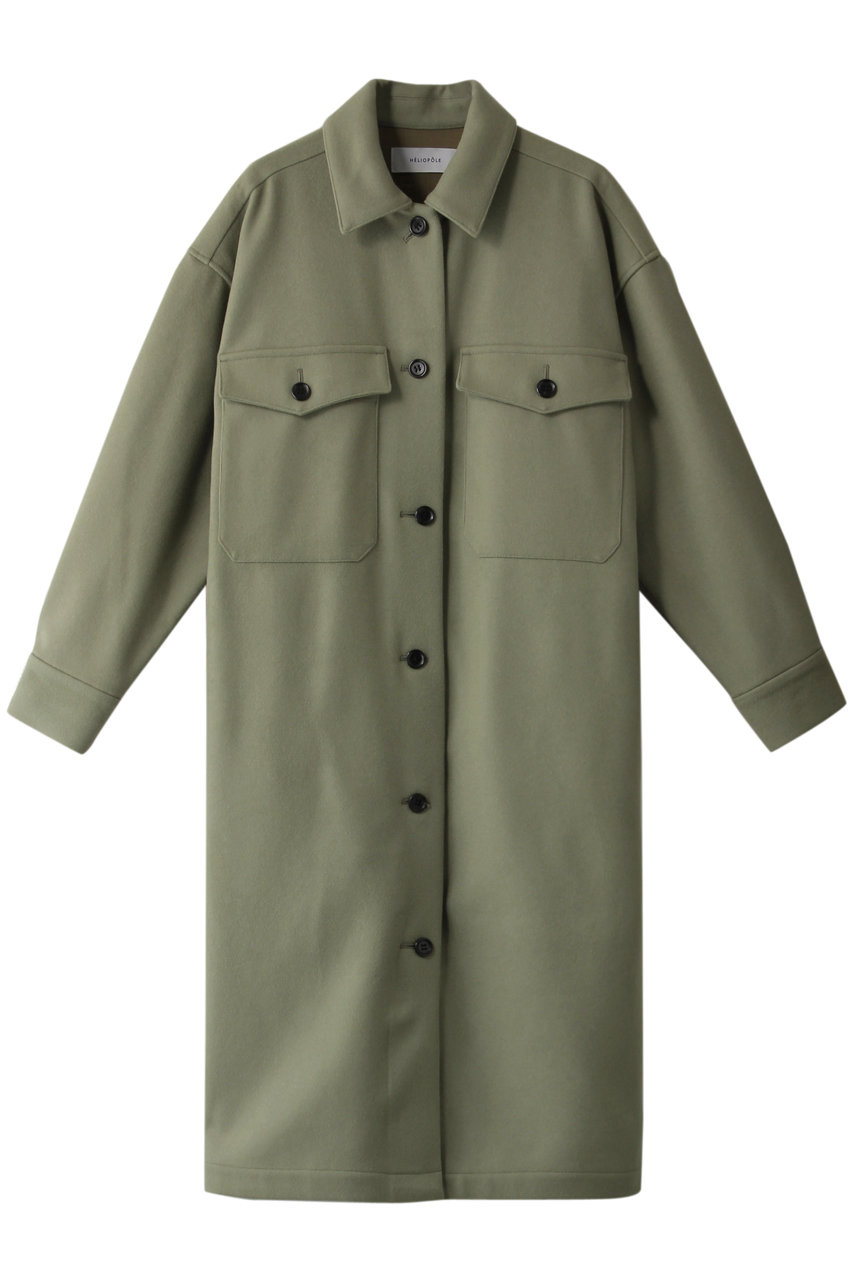 ＜ELLE SHOP＞ 50%OFF！HELIOPOLE メルトンロングシャツジャケット (モスグリーン 38) エリオポール ELLE SHOP