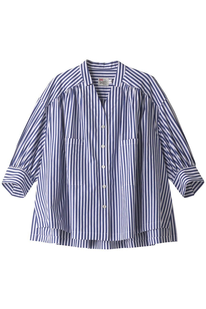 ＜ELLE SHOP＞ HELIOPOLE 【Traditional Weatherwear】ギャザースタンドカラーシャツ (ブルー S) エリオポール ELLE SHOP