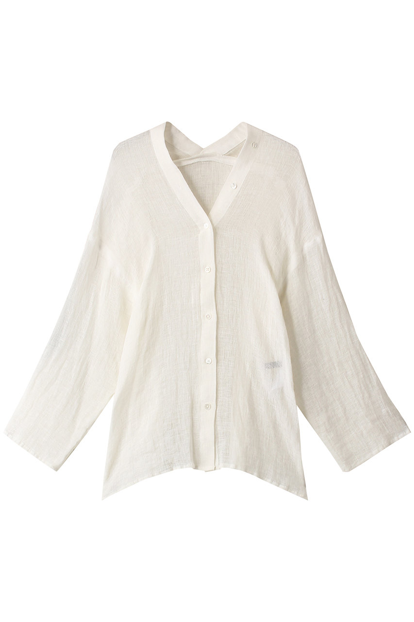 HELIOPOLE CRUNCHY LINEN Vネックシャツ (ホワイト, 38) エリオポール ELLE SHOP HELIOPOLE CRUNCHY LINEN Vネックシャツ (ホワイト, 38) エリオポール ELLE SHOP