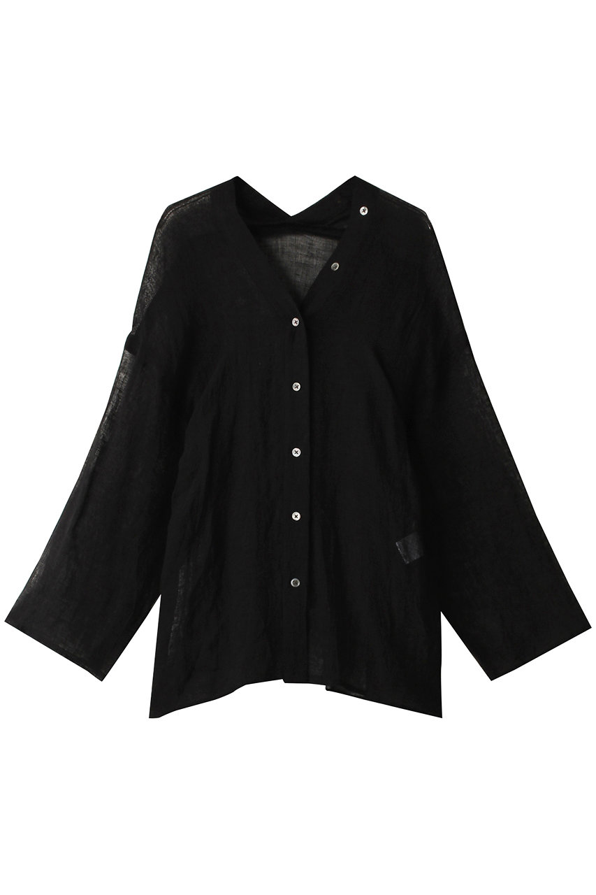 HELIOPOLE CRUNCHY LINEN Vネックシャツ (ブラック, 38) エリオポール ELLE SHOP HELIOPOLE CRUNCHY LINEN Vネックシャツ (ブラック, 38) エリオポール ELLE SHOP