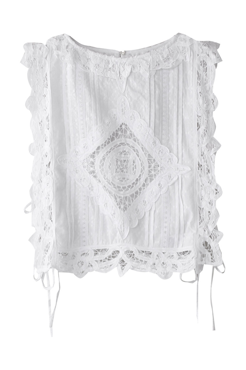 HELIOPOLE 【SARA MALLIKA】COTTON BATTEN LACE RBN トップ (ホワイト, F) エリオポール ELLE SHOP HELIOPOLE 【SARA MALLIKA】COTTON BATTEN LACE RBN トップ (ホワイト, F) エリオポール ELLE SHOP