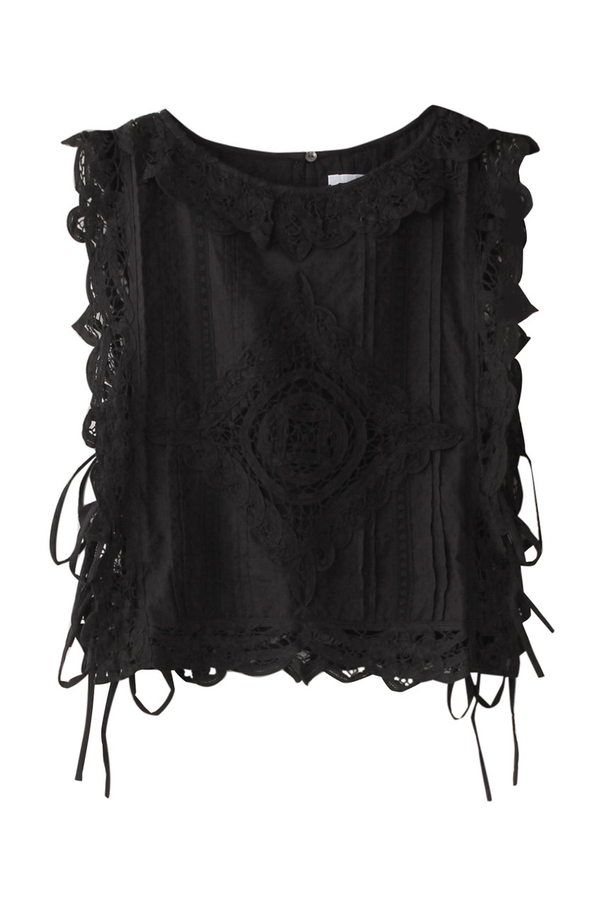HELIOPOLE 【SARA MALLIKA】COTTON BATTEN LACE RBN トップ (ブラック, F) エリオポール ELLE SHOP HELIOPOLE 【SARA MALLIKA】COTTON BATTEN LACE RBN トップ (ブラック, F) エリオポール ELLE SHOP