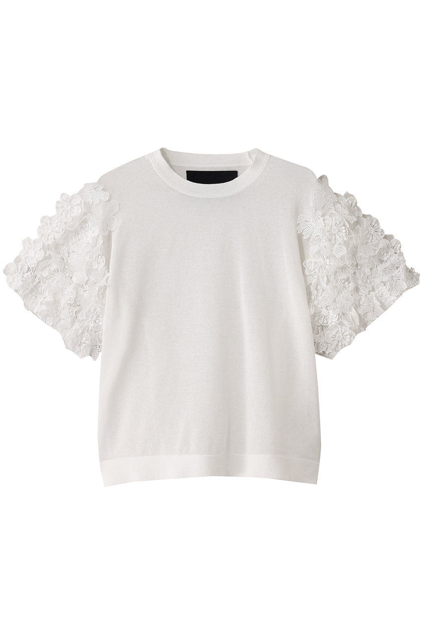 HELIOPOLE 【boussole】FLOWER SLEEVE ニット (ホワイト, F) エリオポール ELLE SHOP HELIOPOLE 【boussole】FLOWER SLEEVE ニット (ホワイト, F) エリオポール ELLE SHOP