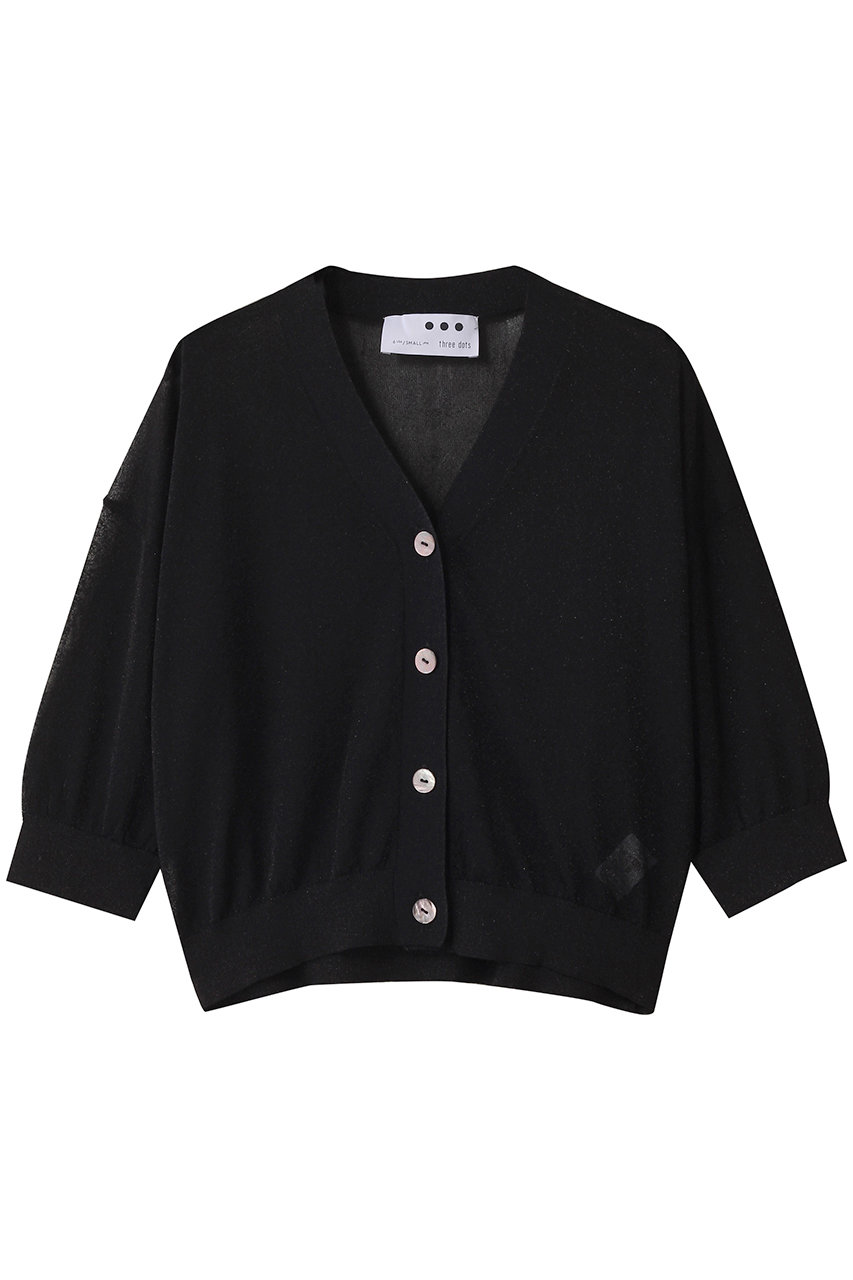 HELIOPOLE 【THREE DOTS】ハーフスリーブカーディガン (ブラック, S) エリオポール ELLE SHOP HELIOPOLE 【THREE DOTS】ハーフスリーブカーディガン (ブラック, S) エリオポール ELLE SHOP