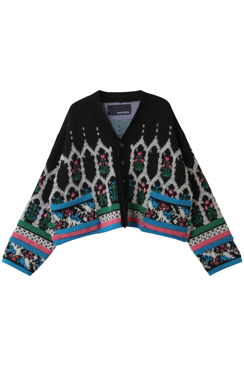 HELIOPOLE 【boussole】ジャカードVカーディガン (ブラック, 1) エリオポール ELLE SHOP