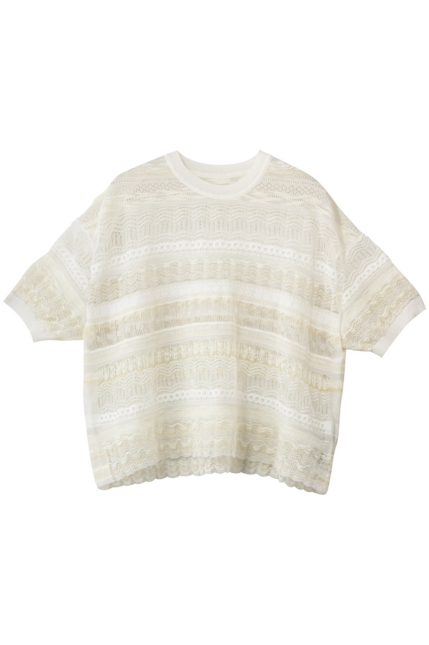 エリオポール/HELIOPOLEの【boussole】ランダムボーダーレースC/Nニット(ホワイト/16547003041BN)