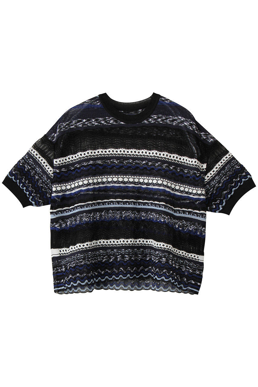 エリオポール/HELIOPOLEの【boussole】ランダムボーダーレースC/Nニット(ブラック/16547003041BN)