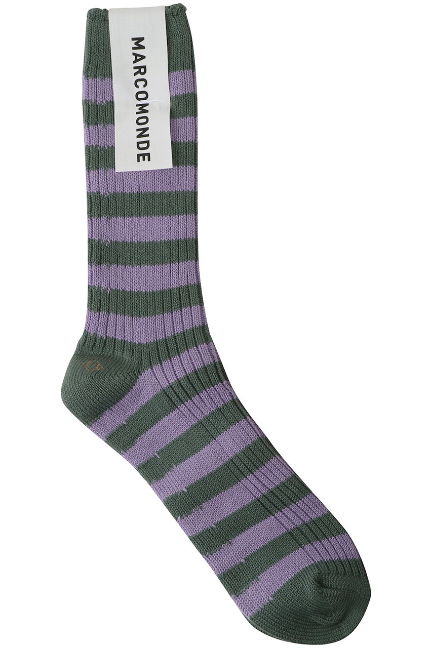 エリオポール/HELIOPOLEの【MARCOMONDE】ボーダーソックス(カーキ/16574004085MN)